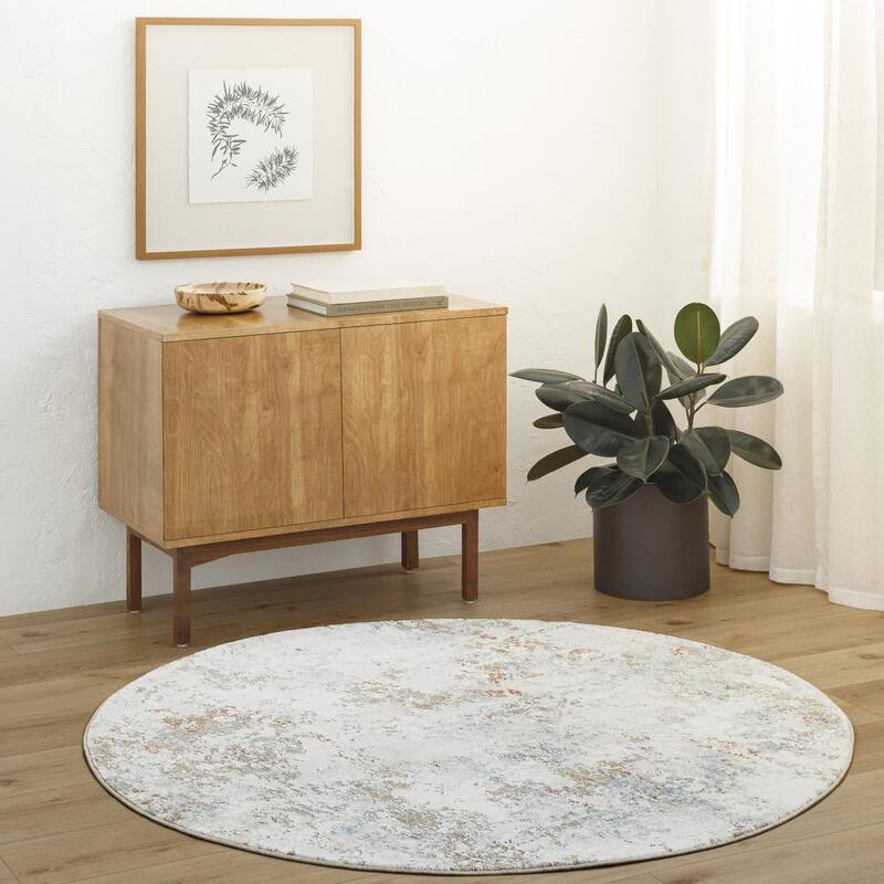 Livabliss Transitional Brunswick Abstract Area Rug - 7'10" x 7'10" Round - Gray/Taupe