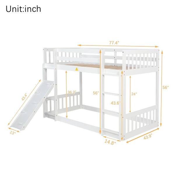 Twin Over Twin Floor Bunk Bed with Climbing Ramp