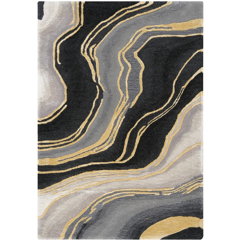 Nourison Prismatic Silver Green Modern Luxe Hand-Tufted Indoor Rug - Charcoal/Grey - 2' x 3'