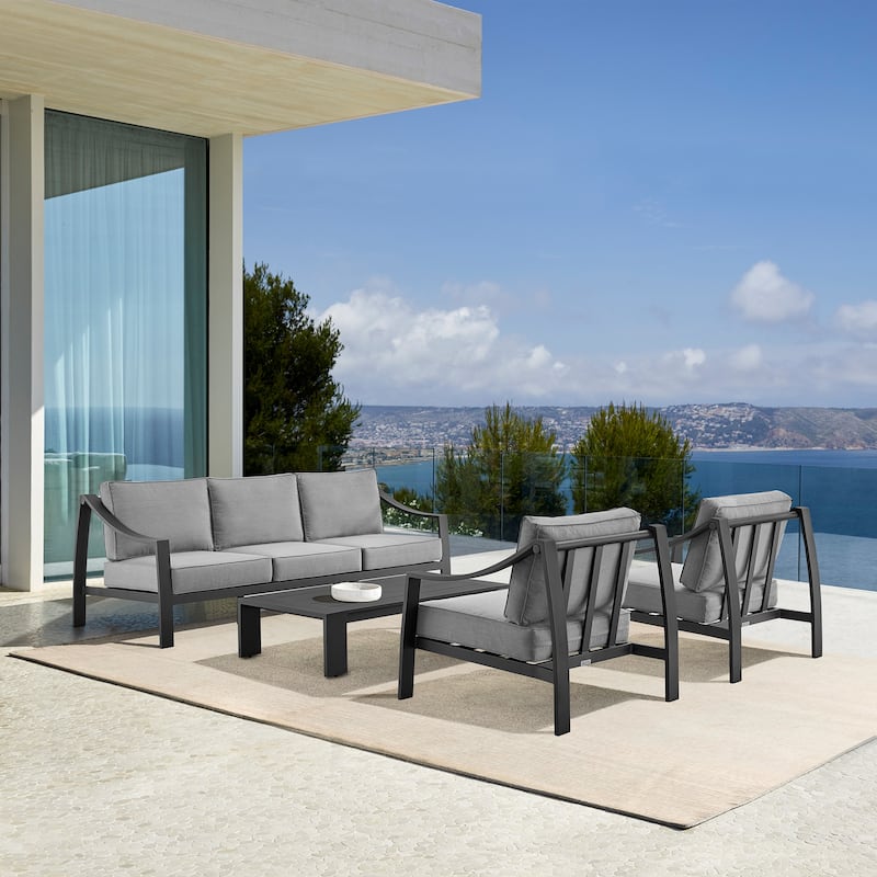 Mongo Aluminum 4-Piece Outdoor Chat Set - Dark Grey & Black