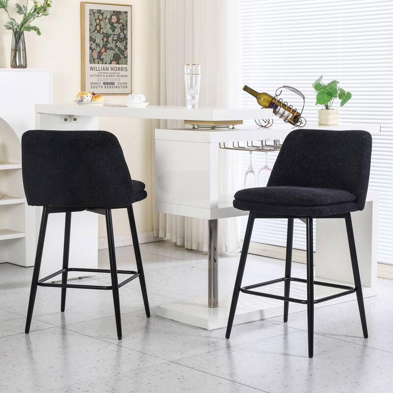 Counter Height Swivel Bar Stools Set of 2, 360°Swivel Upholstered Barstools with Back and Metal Legs, Counter Stools