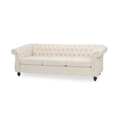 Nisy 3 Seater Sofa, Chesterfield Beige Fabric Tufted Back, 85 Inch