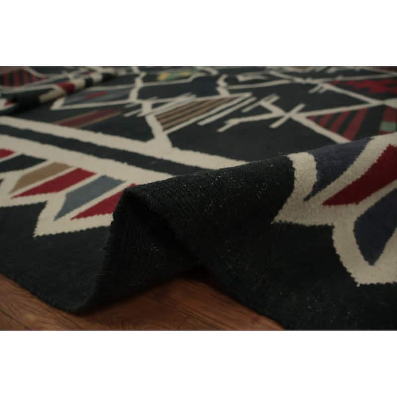Hand Woven Oriental 100% Wool Carpet Southwestern Tribal Black Kilim Area Rug - 11' 2'' X 8' 0''