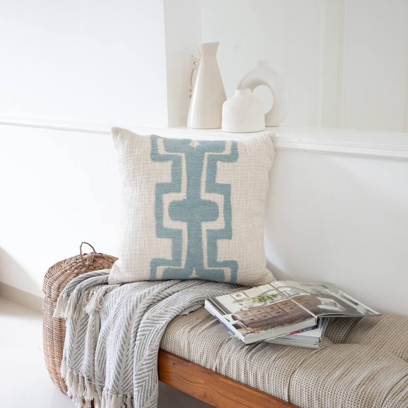 HomeRoots 20" Ocean Blue and Ivory Cotton Throw Pillow