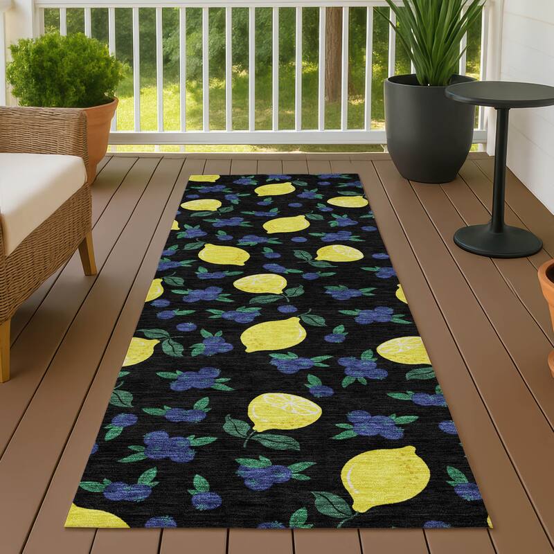 Machine Washable Indoor/ Outdoor Citrus Berry Chantille Rug - Black - 2'3" x 7'6"