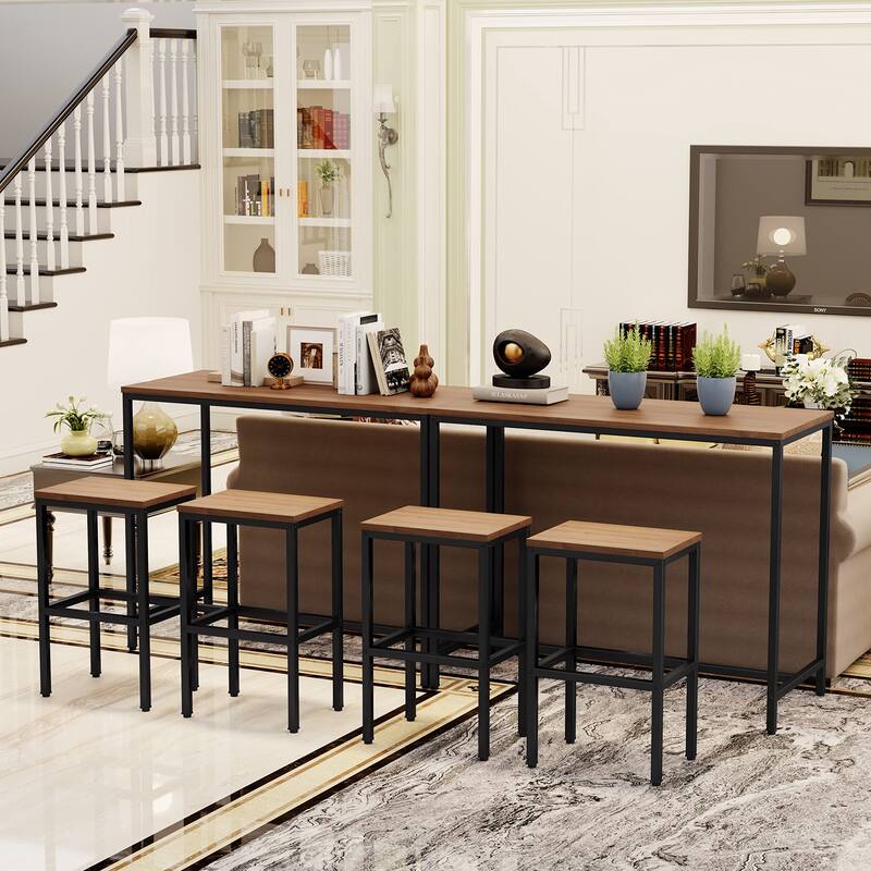 Bar Table and Chairs Set 44" Dining Table Set Pub Bar Table with 2 Stools 3-Piece Kitchen Breakfast Table Set for Living Room