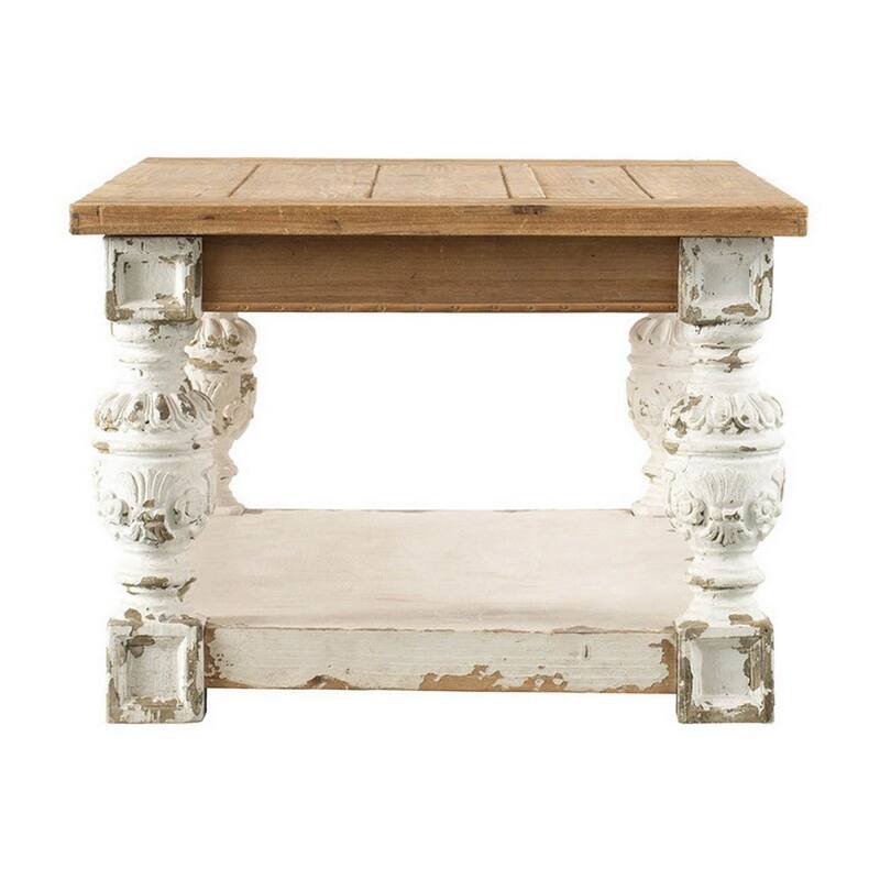 47 Inch Classic Coffee Table, Rectangular, Carved Leg, Bottom Shelf, Brown - 47.2" x 27.6" x 19.7"