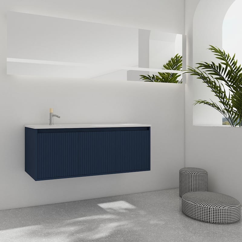 48 Inch Plywood Wall Mounted Bathroom Vanity Set with Integrated Drop-Shaped Resin Sink