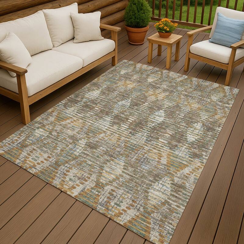 Machine Washable Indoor/ Outdoor Modern Ignacio Chantille Rug - Brown - 5' x 7'6"