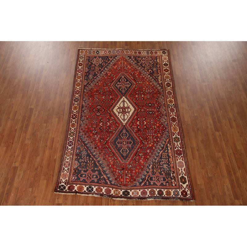 Traditional Orange Shiraz Persian Vintage Rug Handmade Wool Carpet - 5'10"x 9'5"
