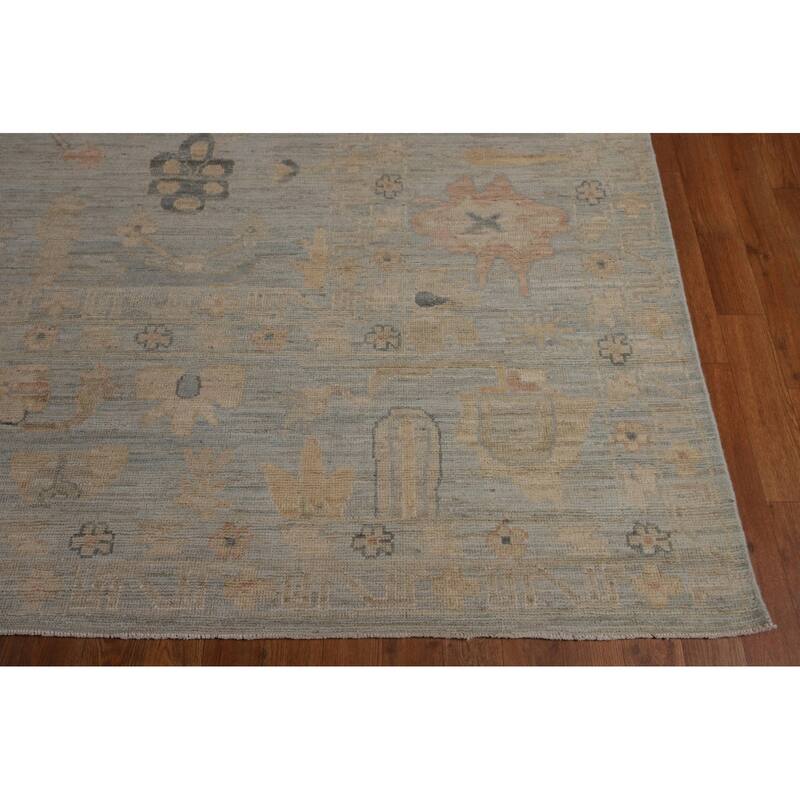 Blue Oushak Turkish Large Area Rug Hand-Knotted Wool Carpet - 12'1"x 14'9"