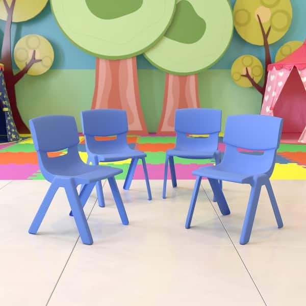 slide 2 of 13, 4 Pack Plastic Stack School Chair with 12" Seat Height - Kids Chair Blue