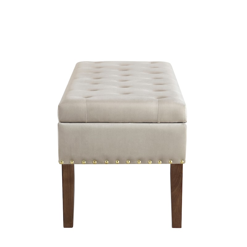 Modern Storage Bench with Wooden Legs, 48 Inch Upholstered Ottoman Bench Velvet End of Bed Stool, Entryway Bench