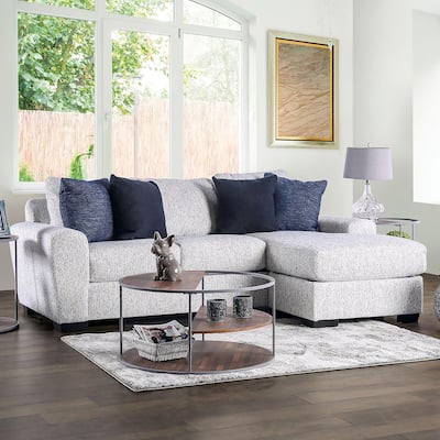 Furniture of America Farrago Cream Chenille L-Shape Sectional with Accent Pillows