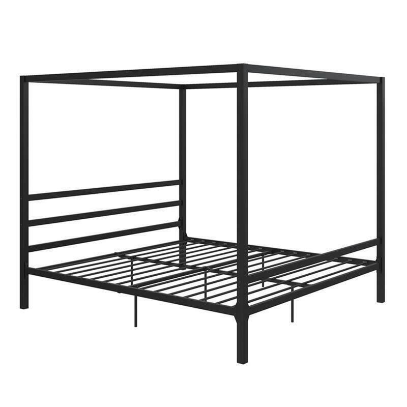 Modern Metal Canopy Poster Bed in King in Black
