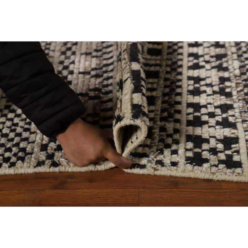 Geometric Moroccan Oriental Foyer Rug Handmade Beige Wool Carpet - 2'0"x 3'0"