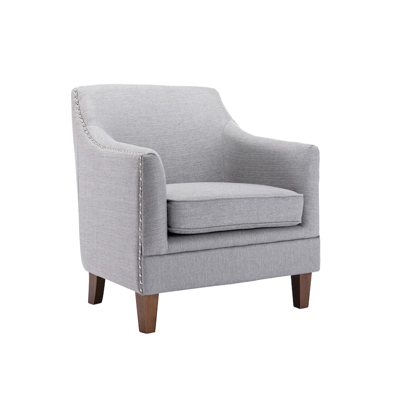 Porthos Home Rok Accent Chair, Fabric Upholstery, Rubberwood Legs - Grey