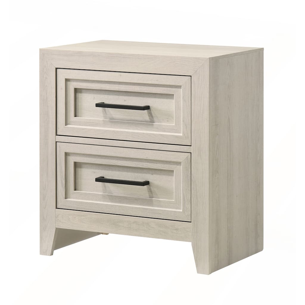 1pc Contemporary Two-Drawer Nightstand with Geometric Design and Off-White Finish