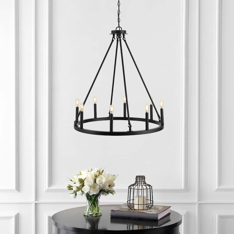 Gio Ring Iron Rustic Farmhouse LED Chandelier, by JONATHAN Y