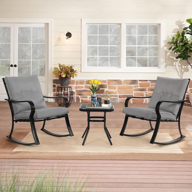 Solaura 3-piece Outdoor Patio Rocking Chairs Conversation Bistro Set