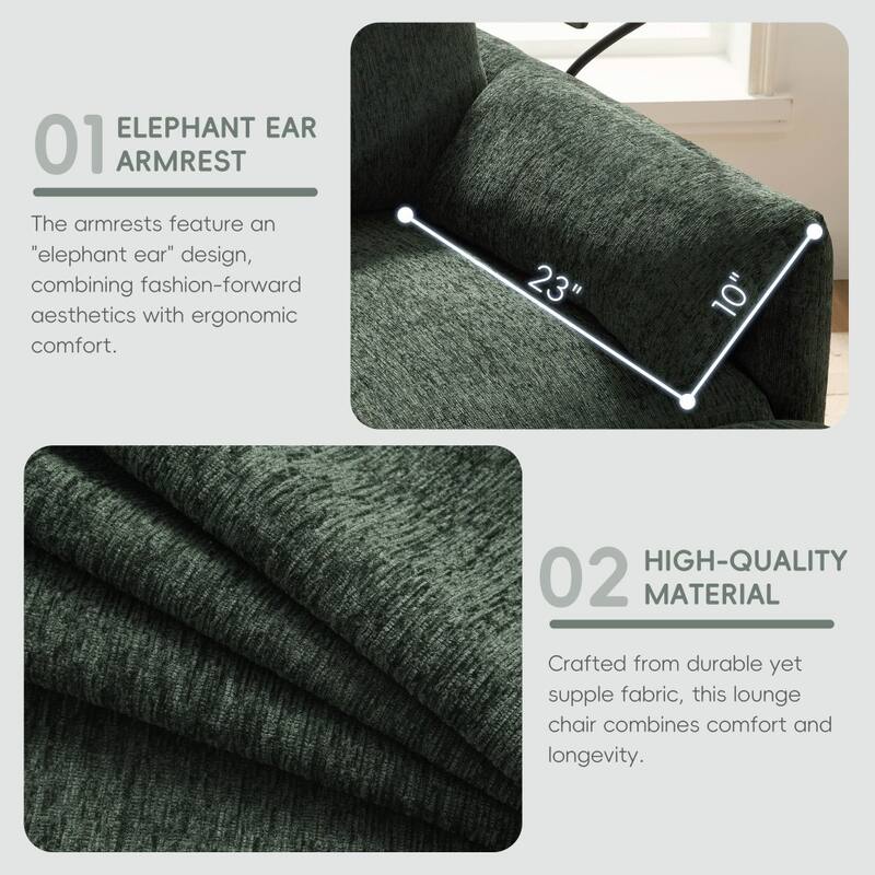 38" Chenille Single Sofa with Storage Ottoman, USB Charger, Side Storage Pockets, Pillow-like Armrests