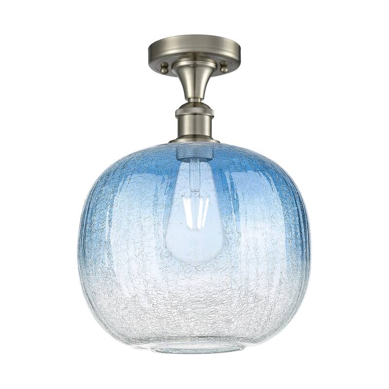 Innovations Lighting Endless Possibilities Ballston - Brookhaven Sphere - 1 Light 11" Semi-Flush Mount - Brushed Satin Nickel/Sapphire Blue