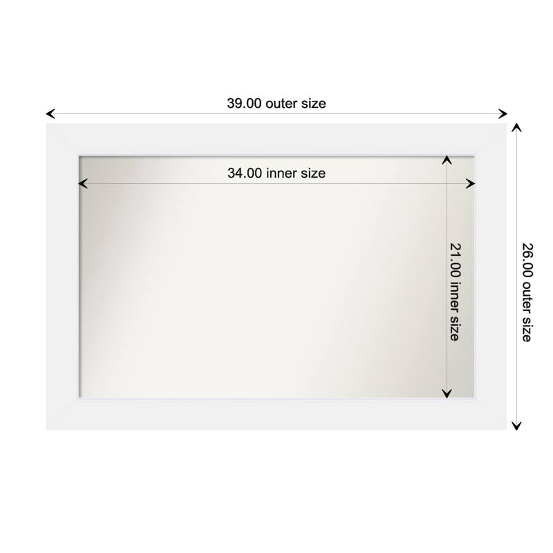 Corvino White Framed Non-Beveled Custom Wall Mirror, Bathroom Vanity Mirror - Outer Size: 39 x 26