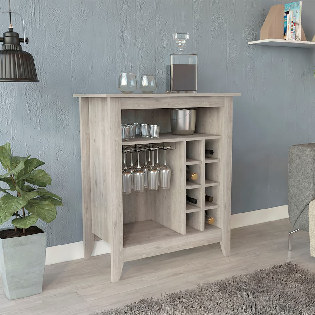 Essential Bar Cabinet, One Open Shelf, Six Built-in Wine Rack, One Drawer -Light Gray