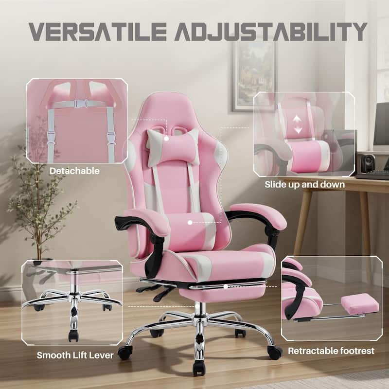 Ergonomic Faux Leather High Back Gaming Chair with Footrest & Linkage Armrests – Black & Gray for Adults