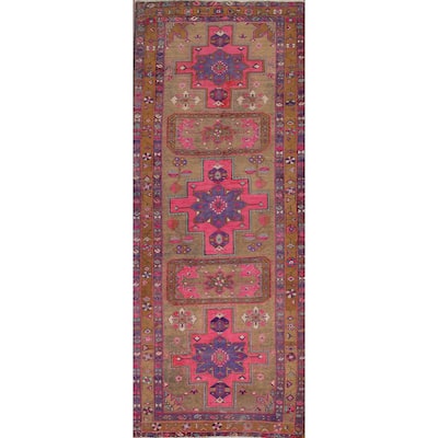 Handmade Ardebil Persian Vintage Runner Rug Geometric Wool Carpet - 3'11" x 10'7"