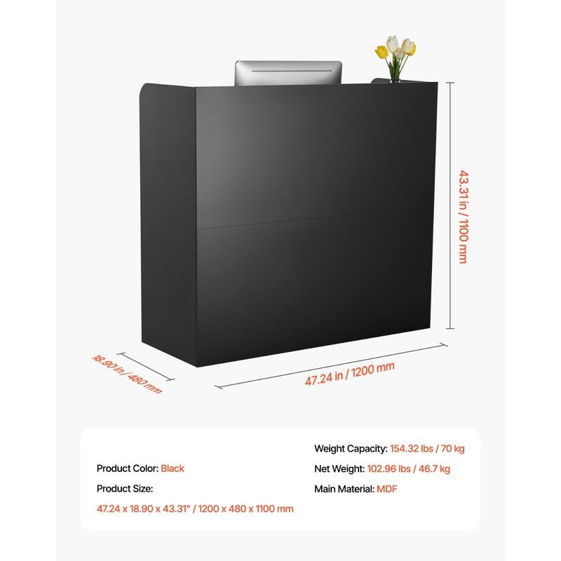 Black MDF Reception Desk with 3 Drawers and Cabinet Storage