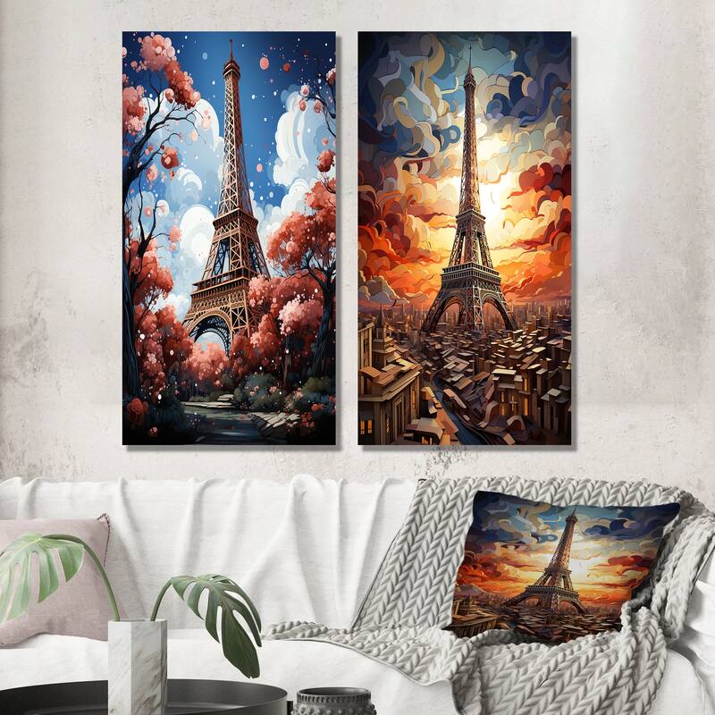 Designart "Paris In Spring Bloom I" City Paris Wall Art Set of 2 - Traditional For Office Decor