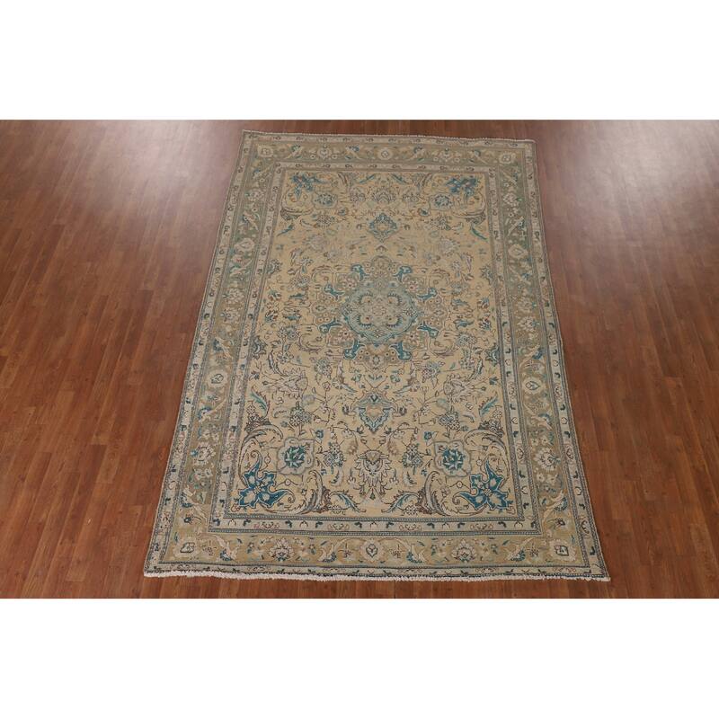Distressed Tabriz Persian Vintage Area Rug Handmade Wool Carpet - 6'8"x 10'2"