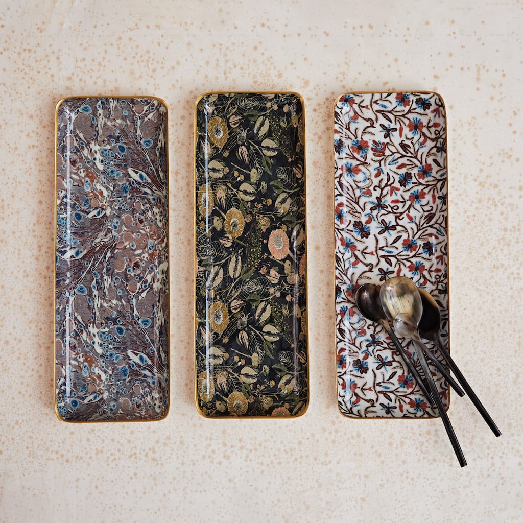 Metal Tray Set with Abstract Pattern - 13.0"L x 4.5"W x 0.5"H