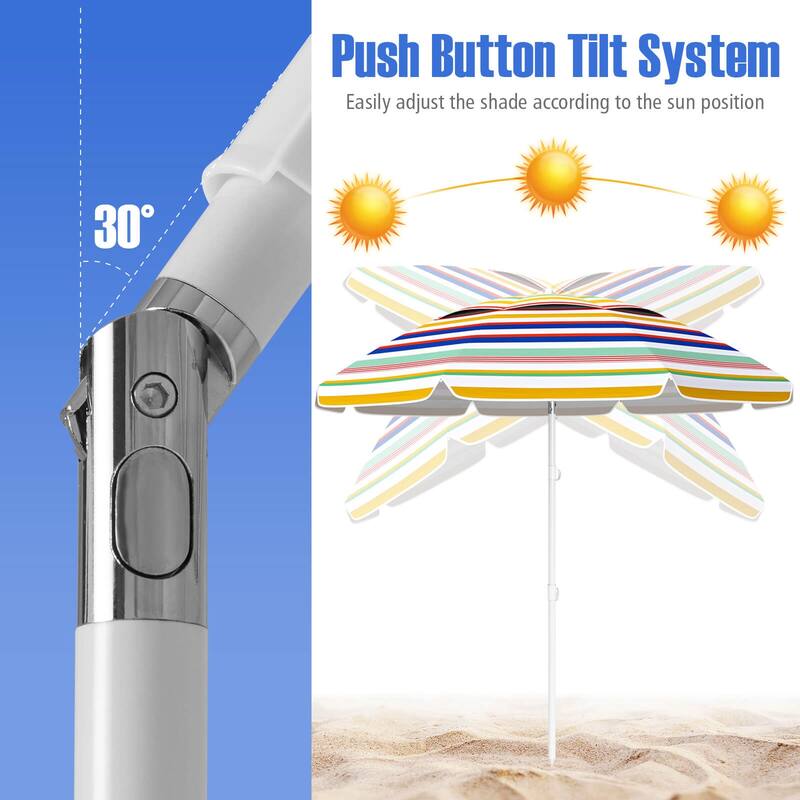 Costway 6.5 FT Beach Umbrella Folding Outdoor Parasol with Push Button