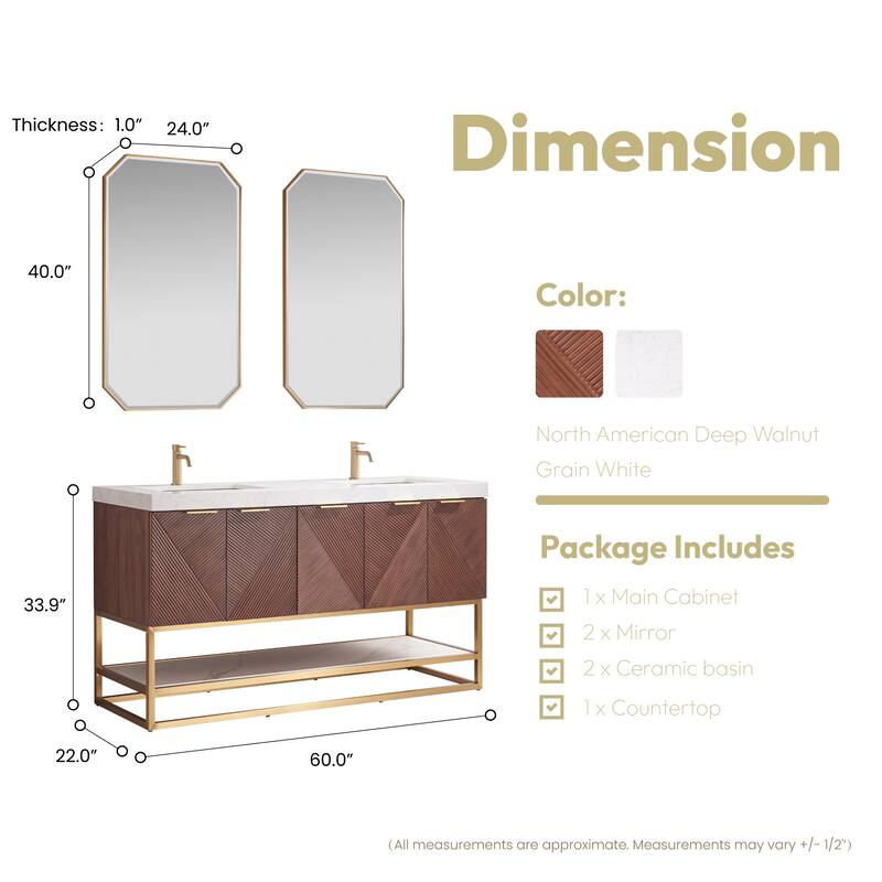Mahon Double Bath Vanity with Composite Stone Top and Mirror