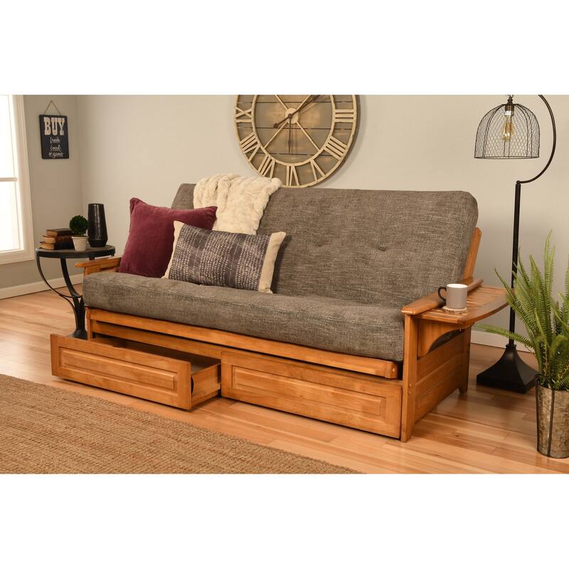 Somette Phoenix Butternut Futon Set with Storage Drawers and Mattress