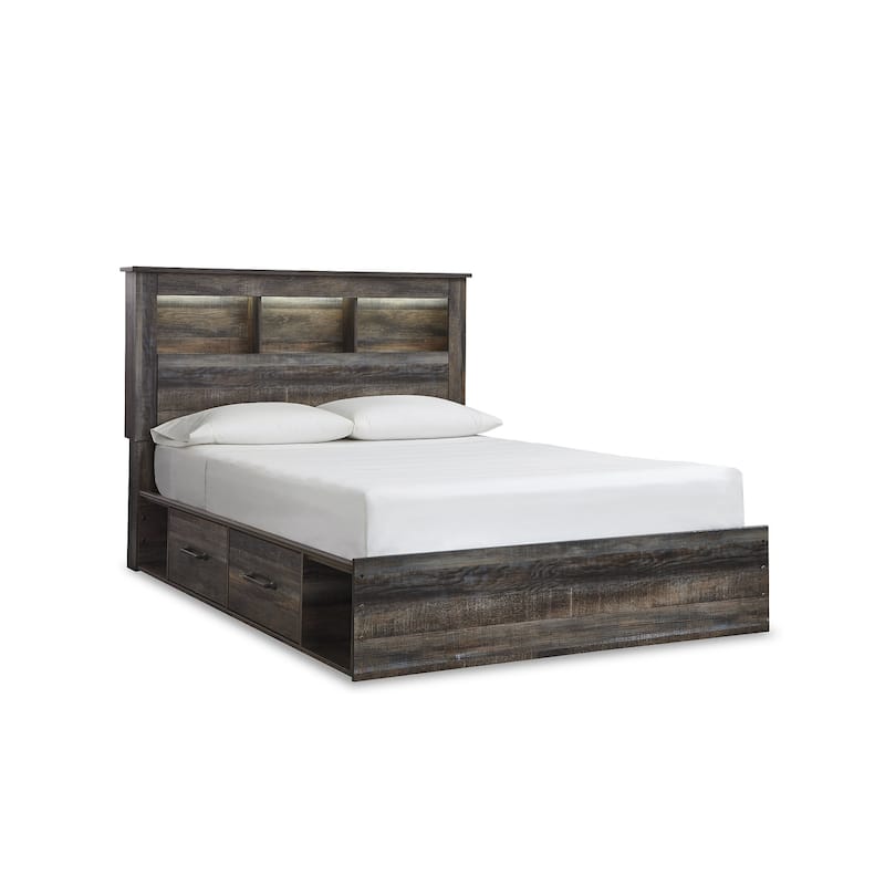 Drystan Rustic Brown Bookcase Bed with 2 Under Bed Storage Drawers