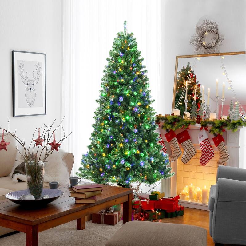 Gymax 6/7/8 FT Pre-lit Artificial Christmas Tree Hinged Xmas Tree w/ 9 - See Details