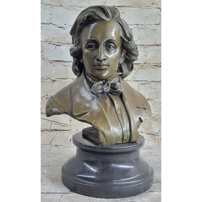 Frederic Chopin Bronze Bust Sculpture Statue Clical Composer Decor Original Art On Marble Base