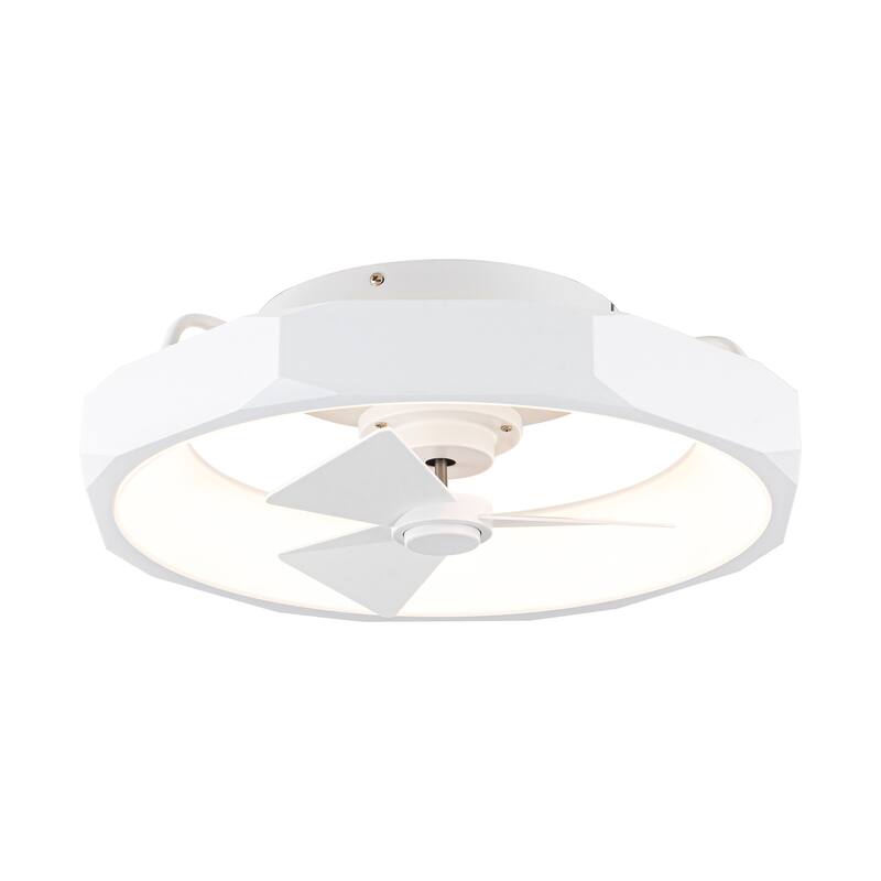 19" White Fandelier Modern Ultra Low Profile Ceiling Fan with Light and Remote
