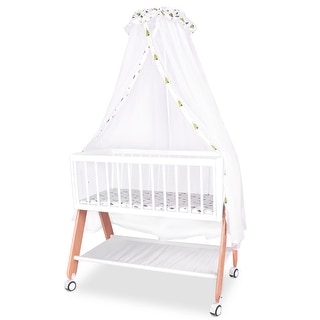 Wooden Bedside Bassinet Sleeper, Safe Stylish Baby Crib Bassinet with Locking Wheels Mosquito Net - White