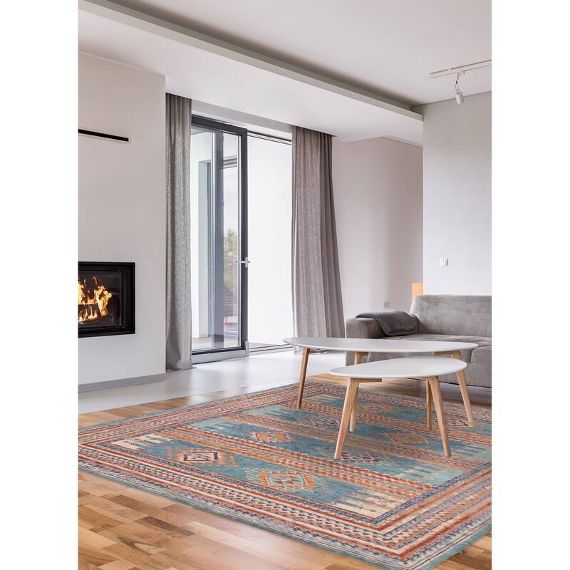 ECARPETGALLERY Hand-knotted Kathmandu Turquoise Wool Rug - 8'6 x 9'9