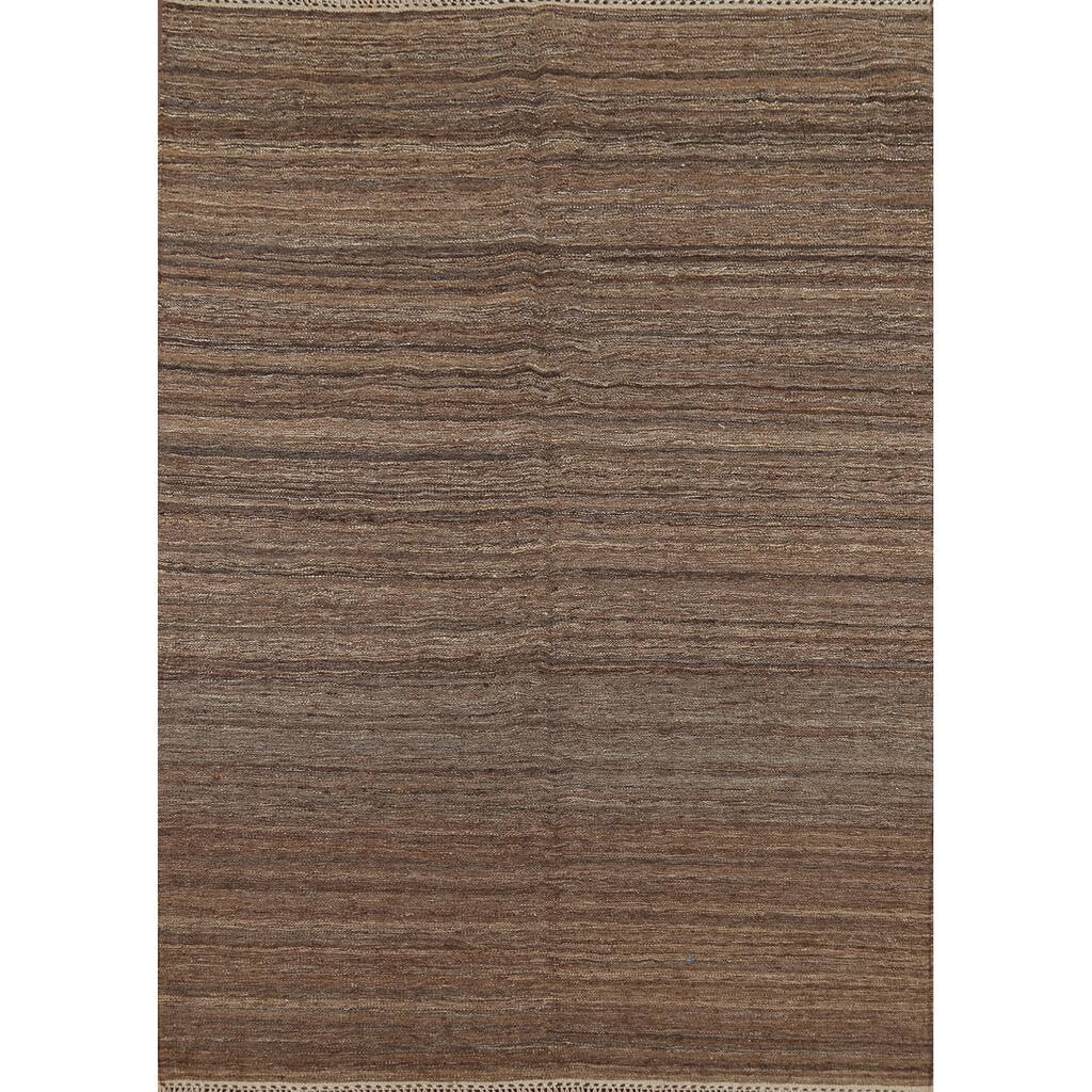 Hand-Woven Brown Kilim Persian Vintage Rug Hand-Knotted Wool Carpet - 5'2"x 6'7"