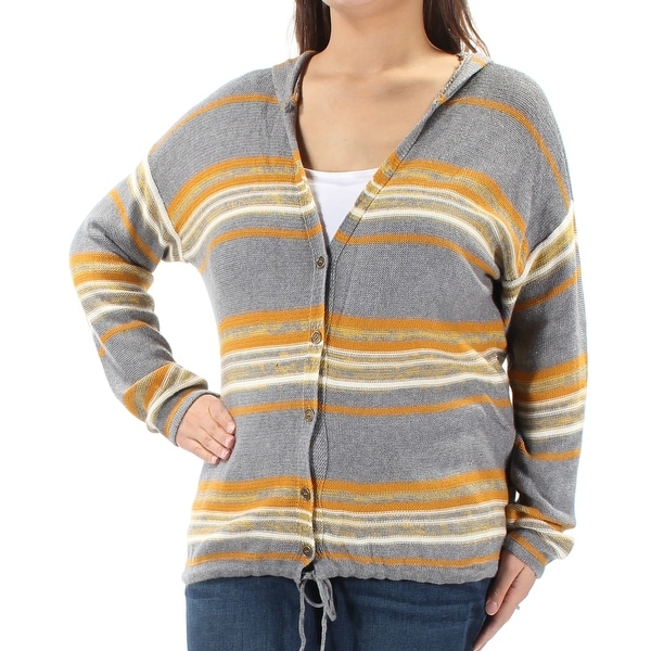 FRESHMAN FOREVER Womens Gray Hood Striped Long Sleeve Button Up Sweater Juniors Size: XS