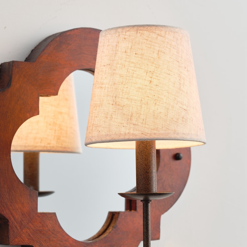 Classic Wood 1-Light Mirrored Wall Sconce with Fabric Shade