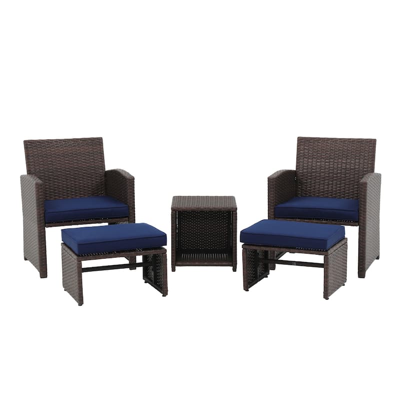 Outdoor 5-piece Brown Rattan Wicker Conversation Set
