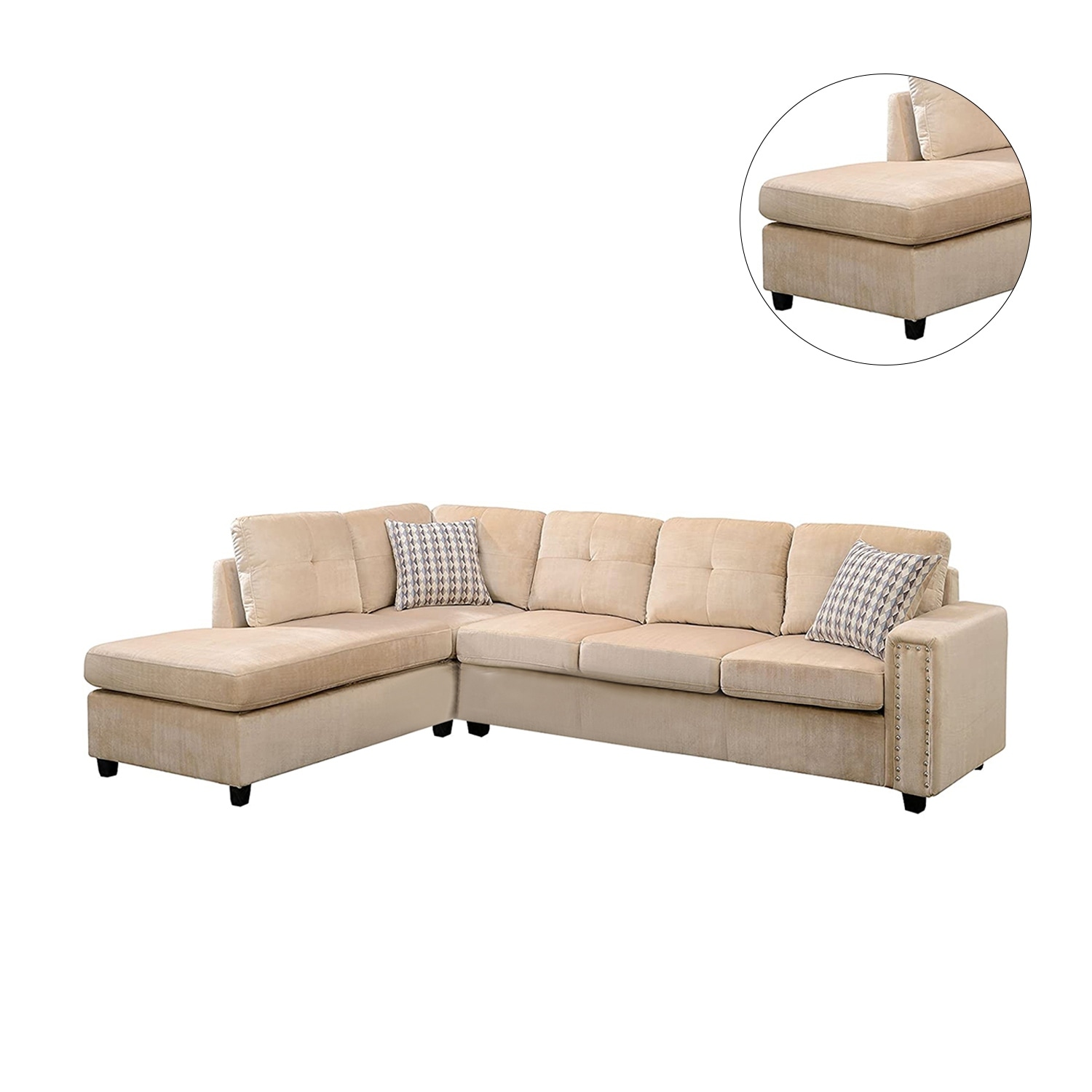 Beige velvet sectional Clearance