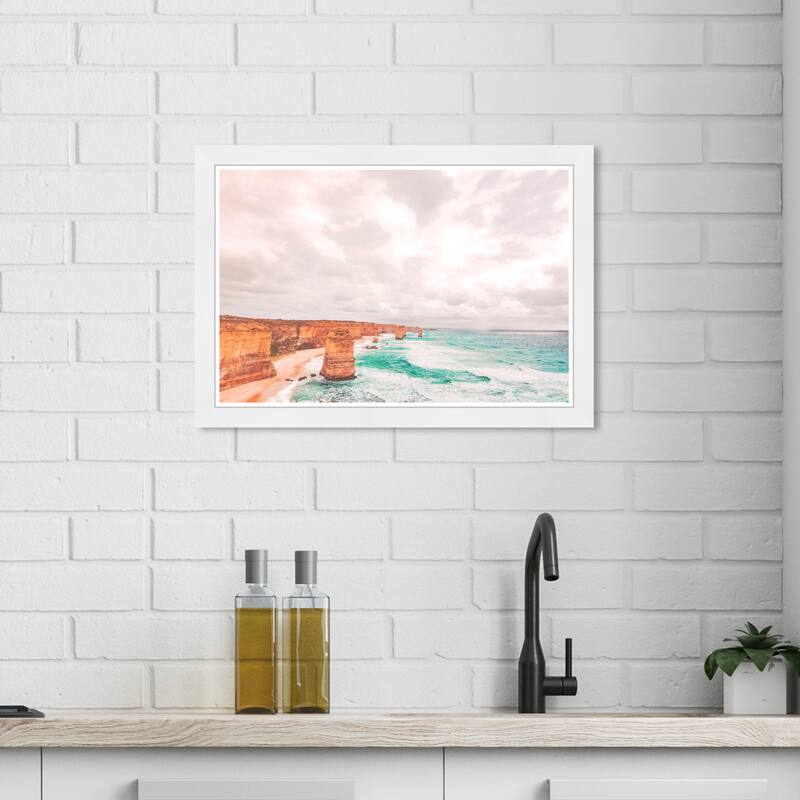 Wynwood Studio Prints Nature and Landscape The Twelve Apostles White and Nautical & Coastal Wall Art Canvas Print - White
