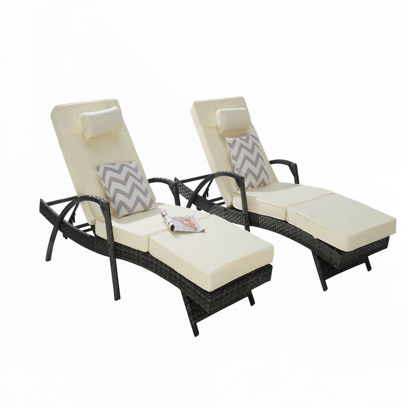 Outdoor Long Reclining Chair Set of 2 with Cushions